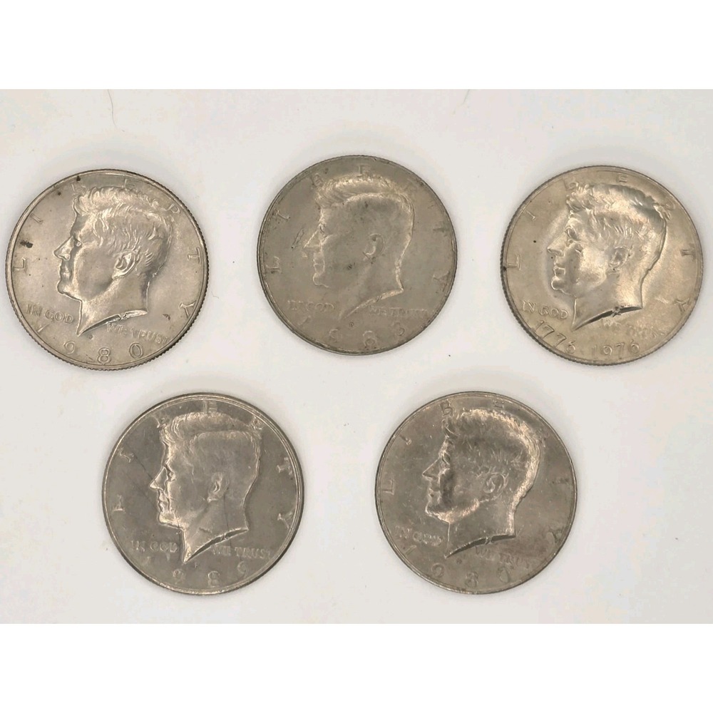 5 Lot - Kennedy Half Dollar - 1976, 1980, 1983 & 1989